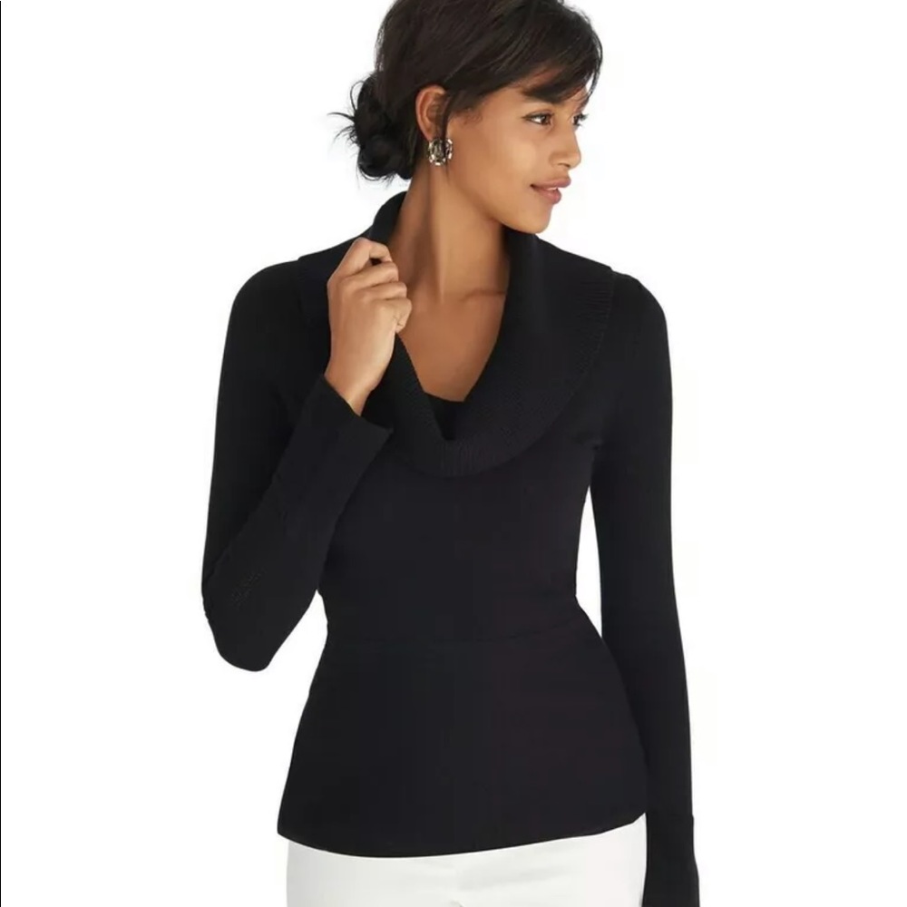 WHBM Black Cowl Neck Bell Sleeve Peplum Sweater